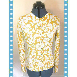 LOFT Yellow Floral Print Button up Cardigan